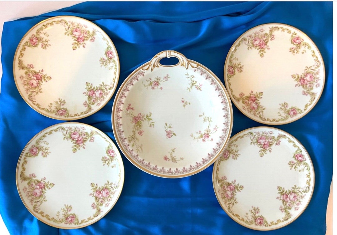 Vintage Haviland Limoges Dessert Plates and Serving Dish Gold Rim Made