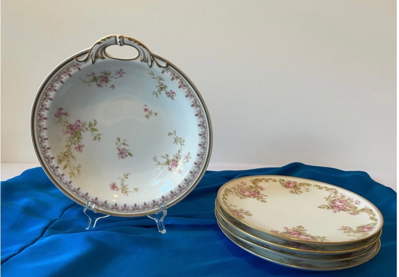 Vintage Haviland Limoges Dessert Plates and Serving Dish Gold Rim Made