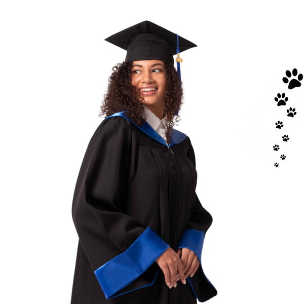 Graduation gown - Academic dress - Academic robes - Graduate gown student - Royal blue cuffs graduation set - Gown with collar