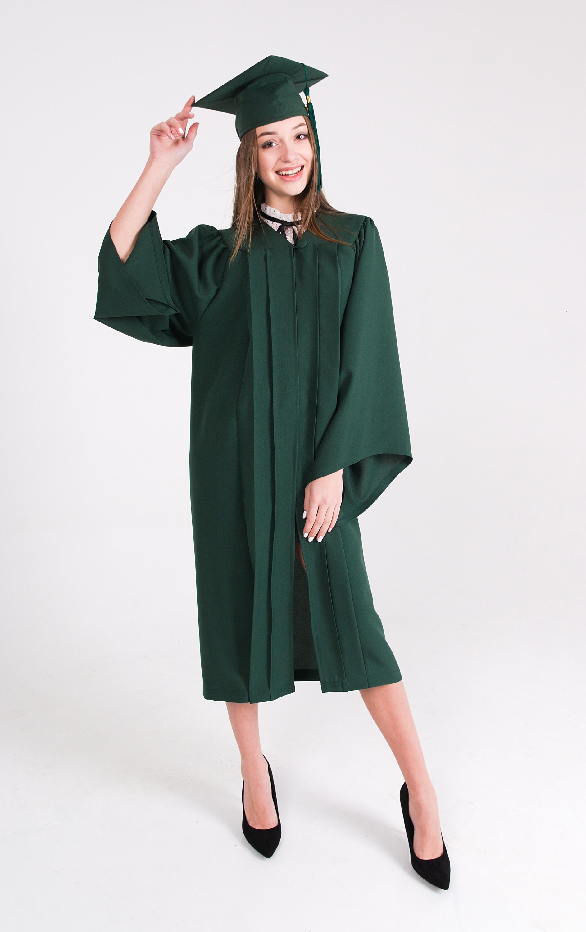 Green graduation gown outfit sales
