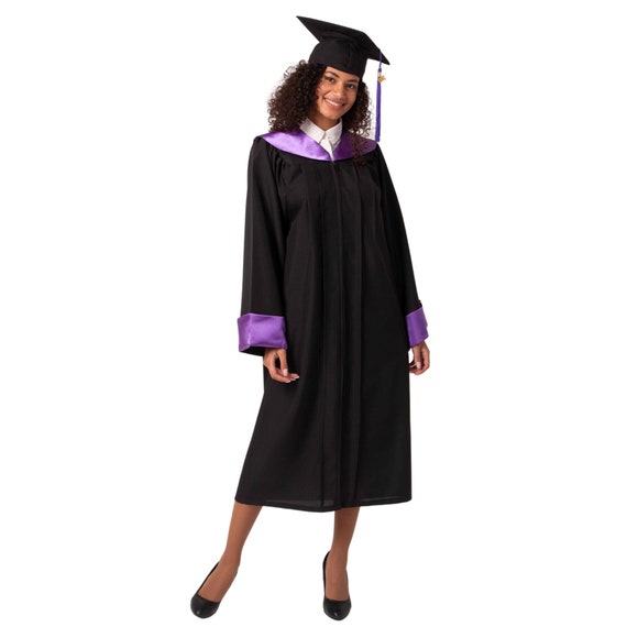 Graduation gown - Academic dress - Academic robes - Graduate gown student - Purple cuffs Graduation set - Bachelors gown- gown with collar