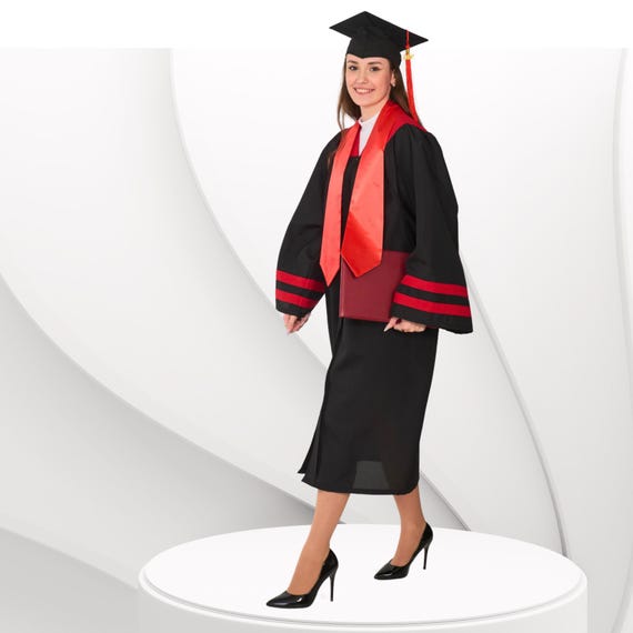 Bachelor gown - Academic gown with Red inserts - graduation gown - Academic dress - Red graduation robe - Red graduation set