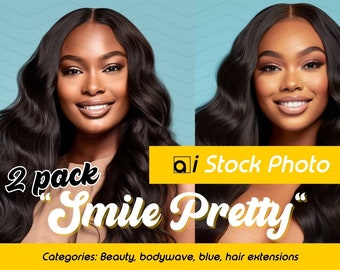 Stock Photo Model, "Smile Pretty"  | Hair extensions, body wave, wig business photoshoot