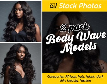 Hair and Beauty Stock Photos "Body Wave Hair Models"  2-Pack Stock Images | Black models with bodywave curls, hair brand photoshoot