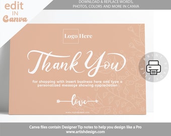 DIY Thank You Card | Premade Canva Template | Tan and Leafy Design ...