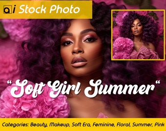 Royalty Stock Photo "Soft Girl Summer" - Photoshoot for summer beauty, floral, pink vibes, feminine model