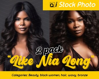 Stock Photos "Like Nia Long" 2-Pack Brown skinned women, wavy hair, beauty brand, professional woman