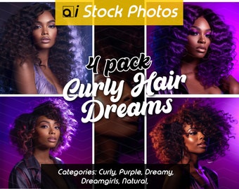 Hair and Beauty Model Stock Photos "Dreamy models" - 4 Pack for hair brand, curly wigs, dreamgirls party theme