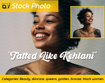 Stock Photo "Like Kehlani" - Light skinned woman with tattoos in beauty photoshoot, self care brands