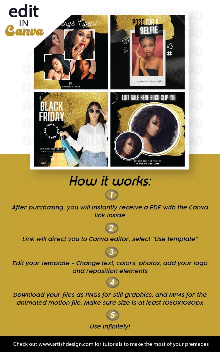 DIY Canva Templates Black and Gold Foil Premade Flyers - Etsy
