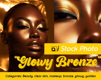 Makeup/Skin Stock Photo "Glowy Bronze" | Aestheticians, makeup brands, highlighter, dark skin beauty model