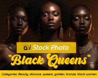 Black Queens - Beauty, Skin & Fashion Model Stock Photo - 3 women models posing for beauty brand, skincare, makeup