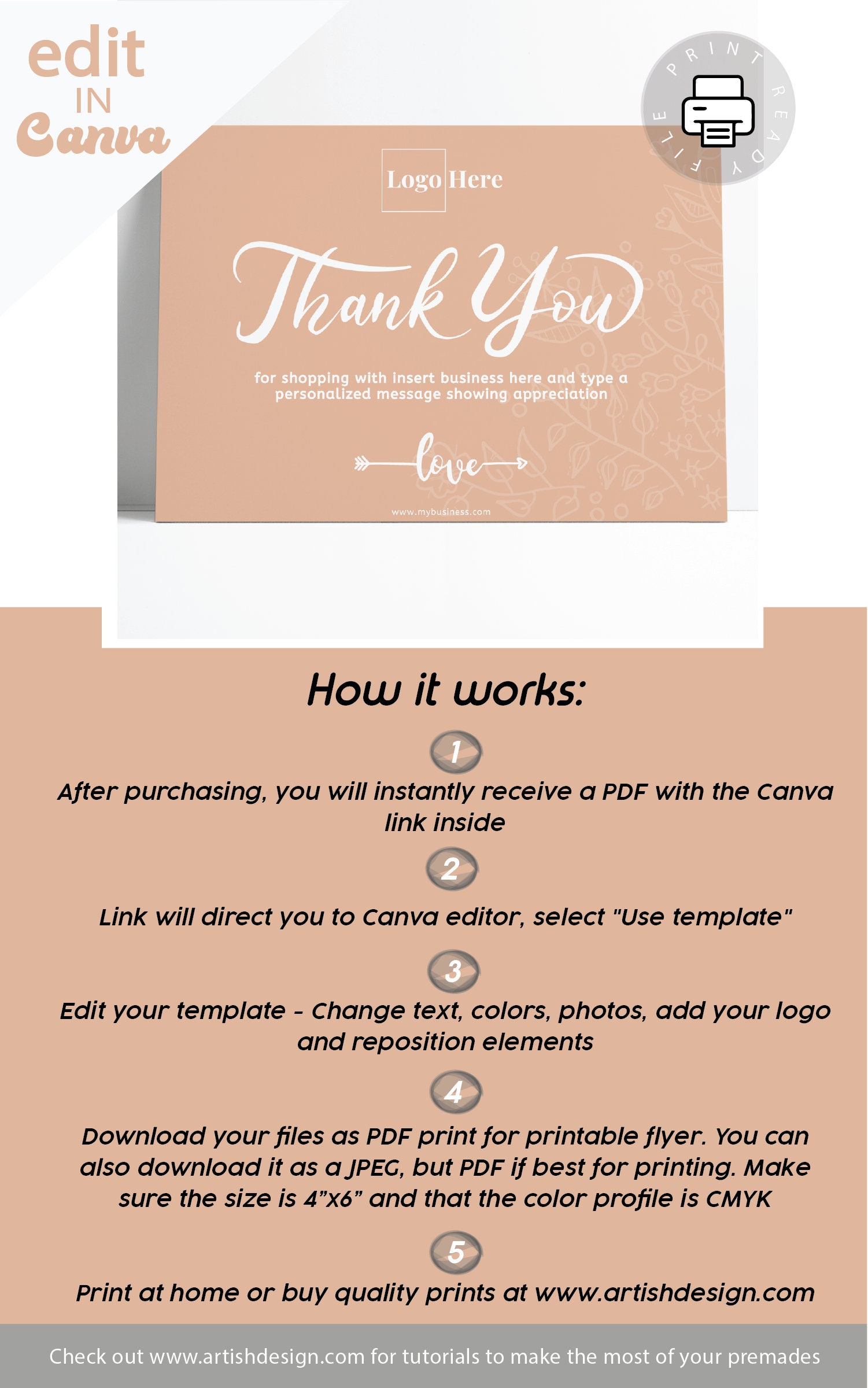 DIY Thank You Card | Premade Canva Template | Tan Beige Design | Clean ...