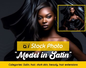 Beauty and Fashion Model Stock Photo "in Satin" Dark skinned woman, silky straight hair, wig brand, fashion brand