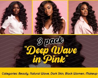 Body Wave Hair Stock Photo "Deep Wave Pink" 3 Models | Hair brand, wigs, pink girly glam theme branding