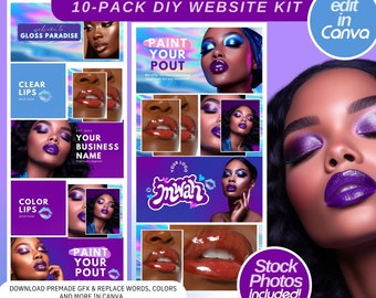 10-piece DIY Website Banners, Premade Website Kit, Beauty Brand, Lipgloss Brand, Premade Website Templates, edit in CANVA