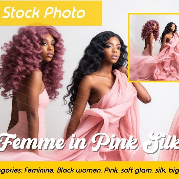 Stock Photo Model, Sisters in Pink Silk  | Beauty, feminine, sisterhood, skincare, makeup brand photoshoot