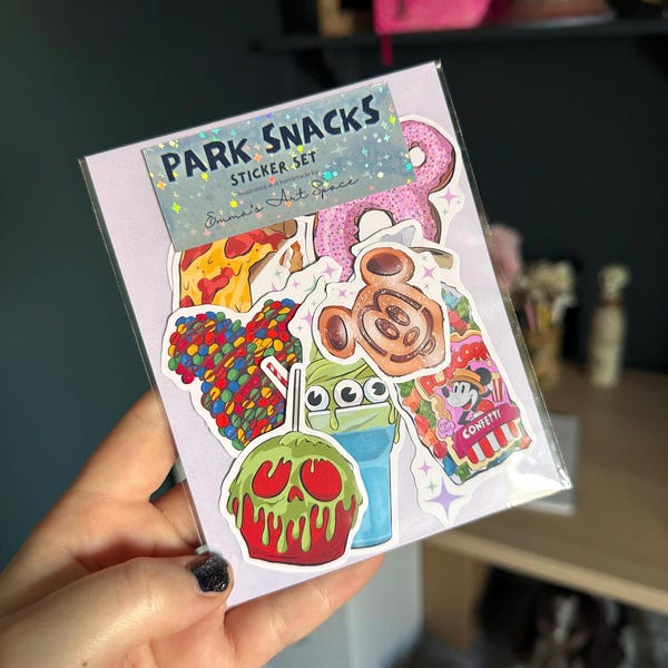Paquete de 8 pegatinas de snacks para el parque
