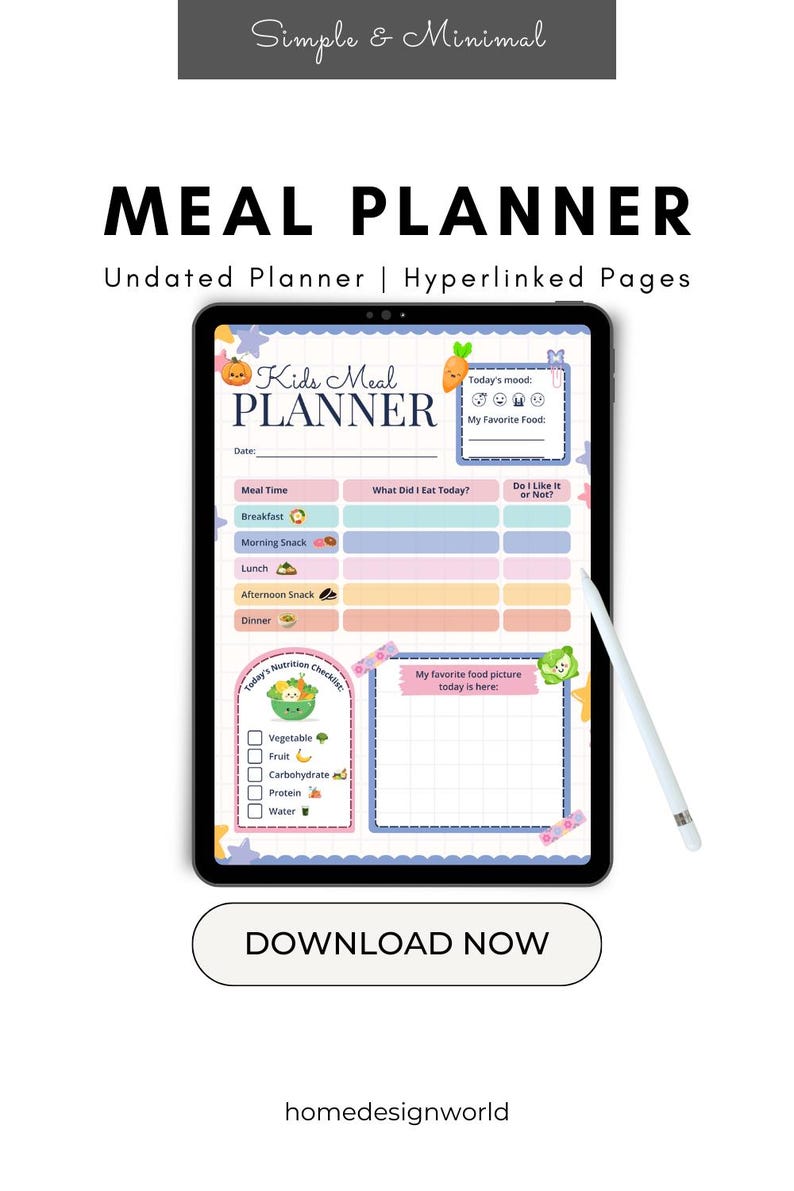 Kids Meal Planner Template, Editable Nutrition Tracker (canva Digital ...
