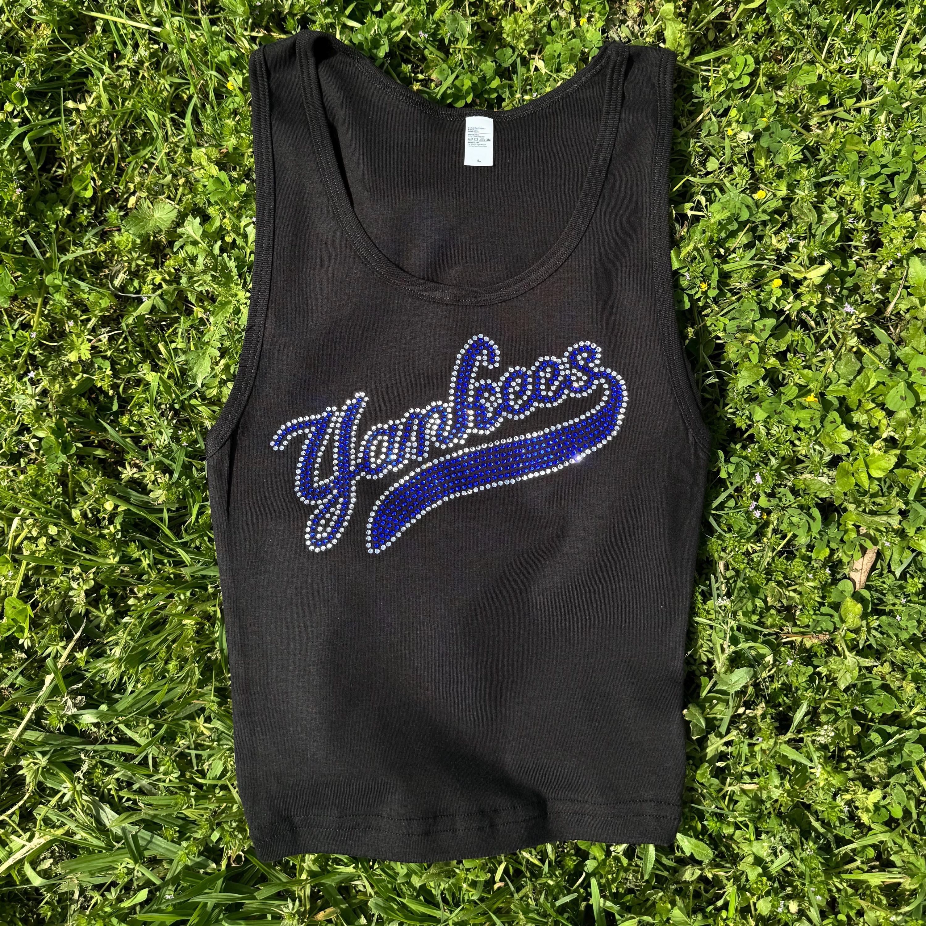 Baseball NY Fan Inspired Rhinestone Cropped Tank Petite (Runs Small)