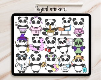 panda digital sticker planner kawaii panda bear png sticker for bullet journal print stickers cute animal design panda