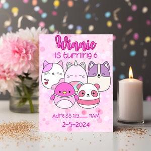squishmallow png, invitation d'anniversaire pour une fille, joyeux anniversaire squishmallow png autocollant numérique squishmallow