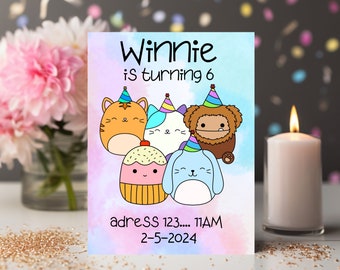 squishmallow birthday png party invitation custom personalize squishmallow party girl happy birthday squishy party