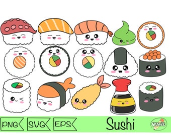 kawaii sushi SVG clipart svg Kawaii sushi vector digital illustration drawing food digital sticker png food party sushi cut file cricut svg