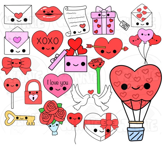 kawaii valentine clipart SVG cute valentines day love heart digital  download cartoon drawing lovely valentines day clipart kawaii flower png