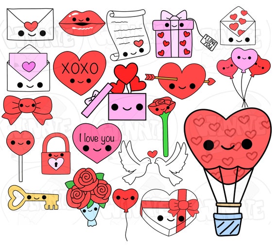 kawaii valentine clipart SVG cute valentines day love heart digital download cartoon drawing lovely valentines day clipart kawaii flower png