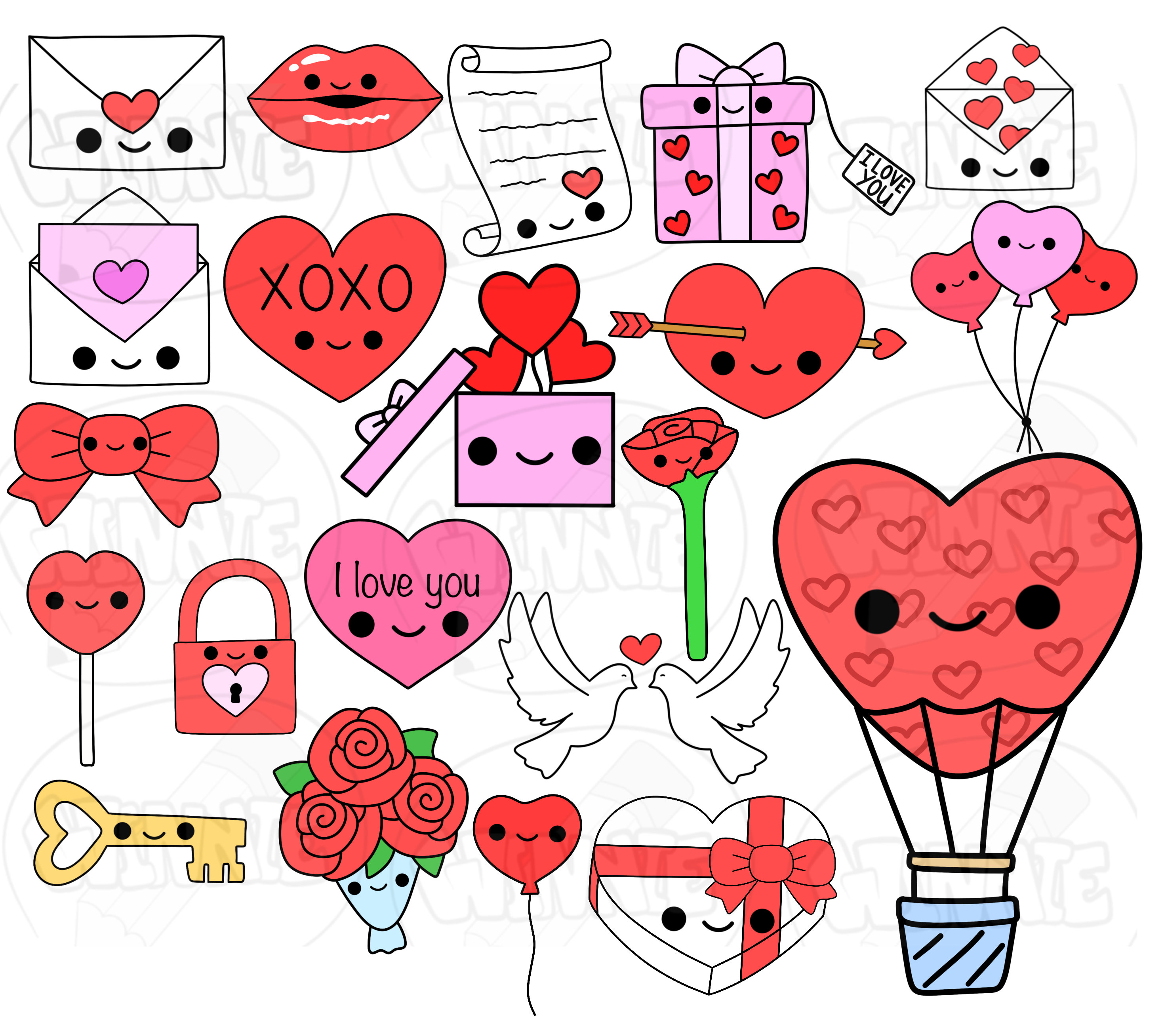 Kawaii Valentine Clipart SVG Cute Valentines Day Love Heart Digital ...