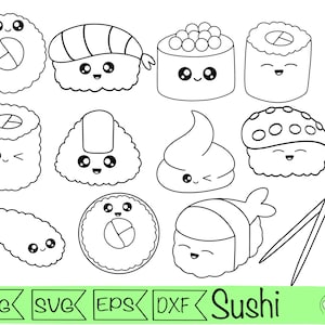 sushi svg clipart sushi archivo de corte cricut pegatina digital comida japonesa kawaii sushi clipart contorno imprimible pegatina sushi kawaii comida svg