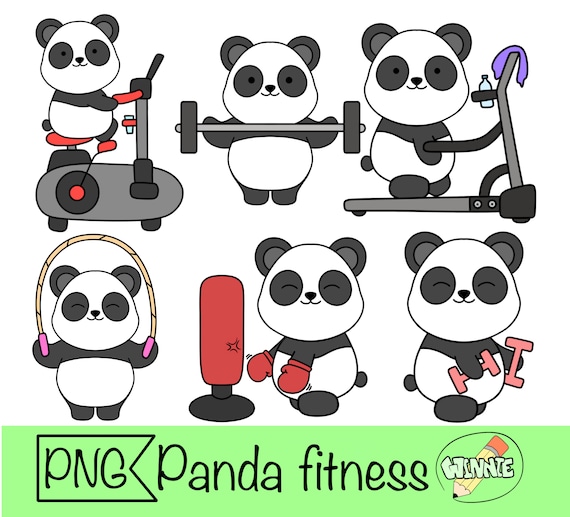 panda clipart panda fitness animal png printable stickers panda bear clip art animal exercise gym animal sport png digital cartoon panda png