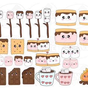 1500 Pcs S'mores Stickers Roll - 18 Cute Marshmallow Designs For Kids Party Favors