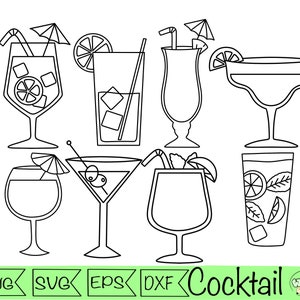 cocktail svg Clipart Cocktail Umriss svg Alkohol Getränke commercieel digitale Grafik Vektor Clipart tropische Getränk Sommer Strand Cocktail png