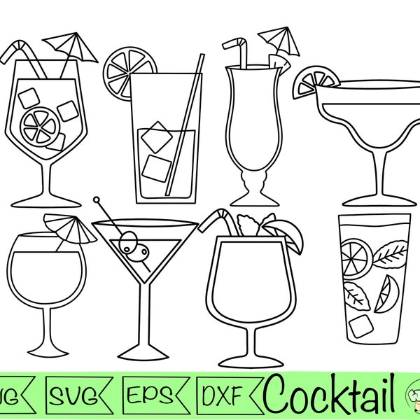 cocktail svg clipart cocktail contour svg alcool boissons commercieel numérique graphique vecteur clipart boisson tropicale été plage cocktail png