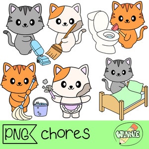 cat clipart cat planner sticker cleaning kawaii cat chore daily activities for planner house cleaning supplies png cartoon animal cleaning