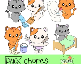 gato clipart gato planificador pegatina limpieza kawaii gato tarea actividades diarias para planificador casa limpieza suministros png dibujos animados limpieza de animales