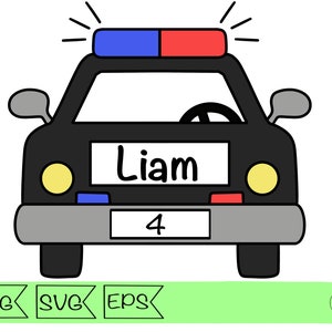 police car svg name tag police car vector printable police cartoon shirt design for kids personalize svg emergency vehicle cricut svg file