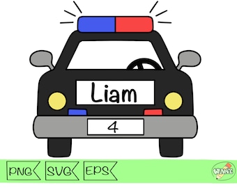 police car svg name tag police car vector printable police cartoon shirt design for kids personalize svg emergency vehicle cricut svg file
