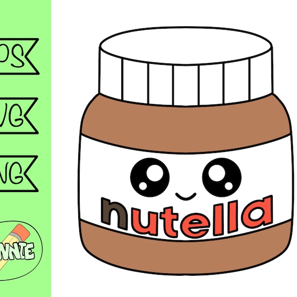 nutella svg choco pasta clipart kawaii voedsel svg nutella png cricut gesneden bestand vector chocolade tekenfilm kawaii nutella sticker afdrukbaar