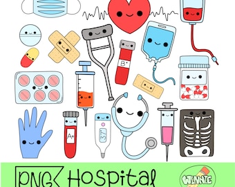 Lindo hospital clipart png, médico de hospital, linda pegatina de planificador imprimible, dibujos animados kawaii médicos png, enfermera, álbum de recortes, diseño de bullet journal