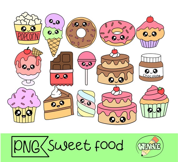 kawaii food clipart kawaii sweet food printable stickers png cupcake birthday cake chocolate kawaii food png digital stickers png cartoon