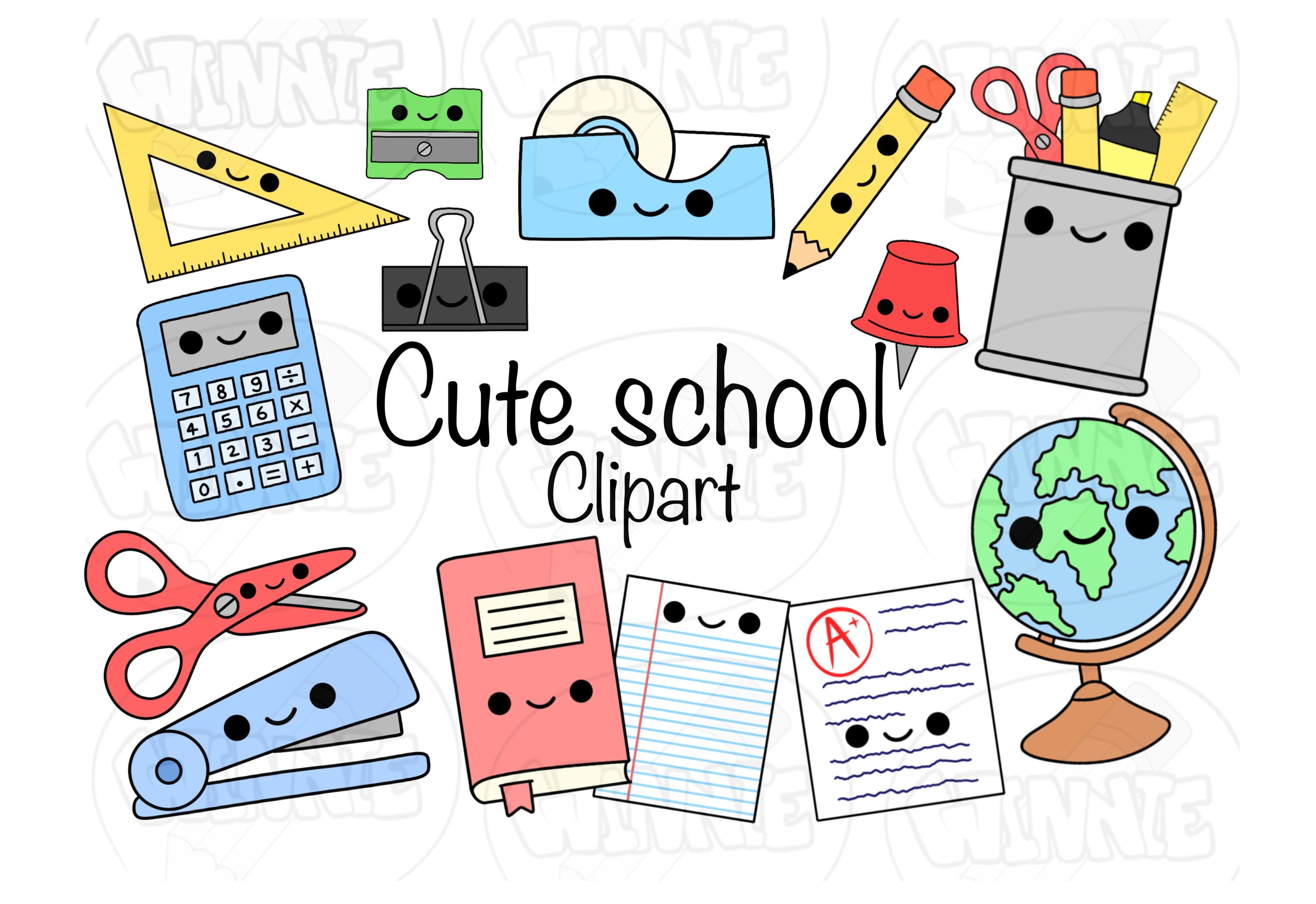 Kawaii Art Supplies Digital Stamp Art Supplies Clipart / Cute Art Supplies  / Art School Clip Art / Kids School Printable 