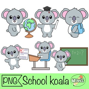 cute koala clipart back to school koala stickers student koala printable sticker animal school nerd reading teacher clipart for kids planner