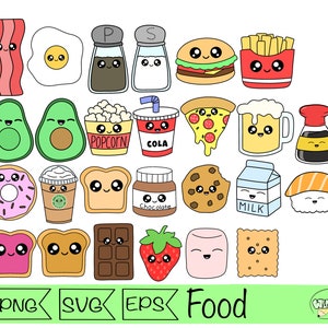 Kawaii Essen svg Clipart süßes Essen svg Perfect Match Clipart Kawaii svg digital Aufkleber Sushi Schokolade svg Starbucks Kaffee svg Clipart png