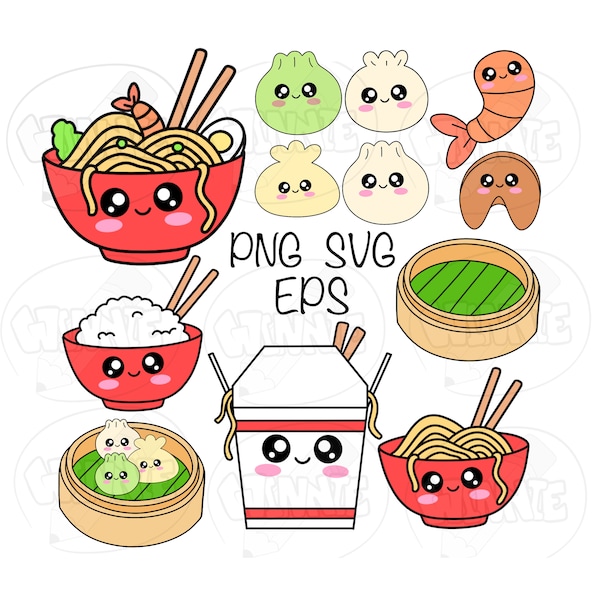 Kawaii Chinees eten clipart kawaii voedsel clipart fortuinkoekje clipart dim sum clipart noedels illustraties ramen kawaii Azië voedsel