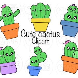 cute cactus clipart digital stickers kawaii cactus digital download cartoon drawing succulents plants png gardening prickly plants