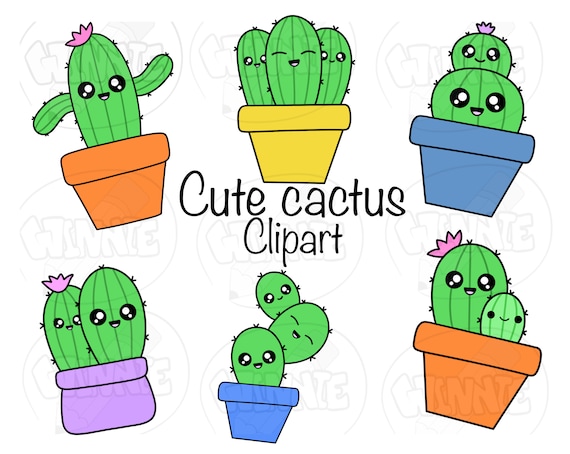 cute cactus clipart digital stickers kawaii cactus digital download cartoon  drawing succulents plants png gardening prickly plants