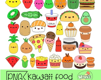 kawaii food clipart cute food png digital sticker planner food print bullet journal kawaii clipart printable fruit vegetable fastfood coffee